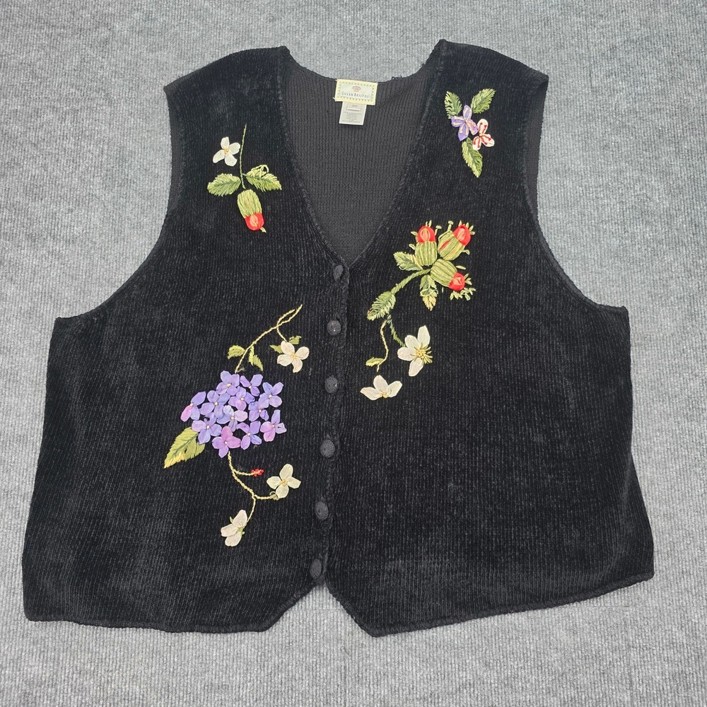 Susan Bristol Vintage 1998 Hand Embroidered Wool Blend Floral Sweater Vest 3W
